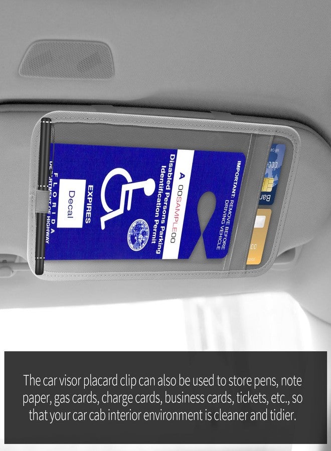 CHIMUYU Handicap Placard Holder for Car, Disabled Parking Permit Sign Protector for Car Visor Auto Card Clip with Pen Holder, Note Paper Card Slot, Elastic Strap (2, Grey) - Image 2