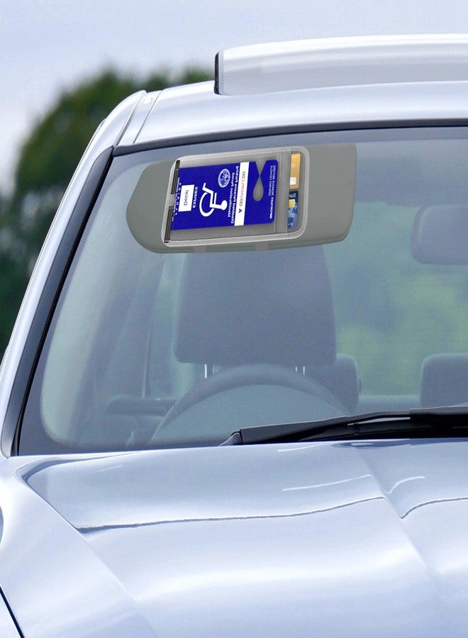 CHIMUYU Handicap Placard Holder for Car, Disabled Parking Permit Sign Protector for Car Visor Auto Card Clip with Pen Holder, Note Paper Card Slot, Elastic Strap (2, Grey) - Image 3