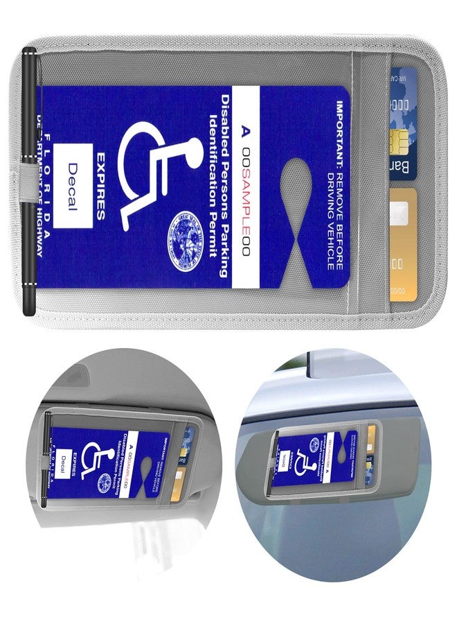 CHIMUYU Handicap Placard Holder for Car, Disabled Parking Permit Sign Protector for Car Visor Auto Card Clip with Pen Holder, Note Paper Card Slot, Elastic Strap (2, Grey) - Image 1
