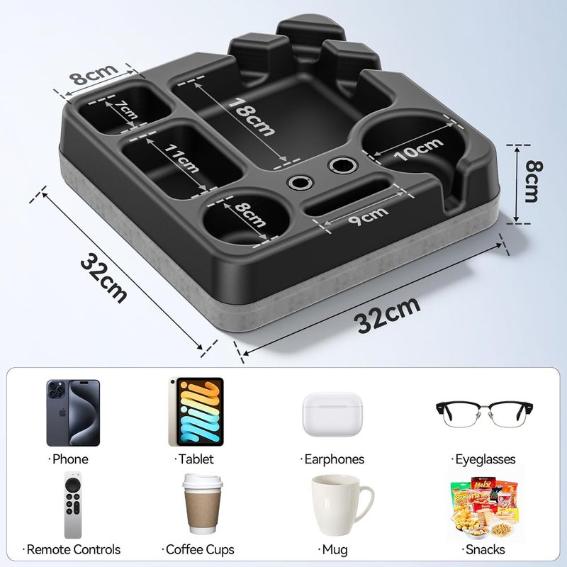 CLESOO Couch Cup Holder Tray Couch Cup Holder Pillow Bed Tray Snack Sofa Bed Caddy Organizer Beach Sofa Drink Holder Anti-Spill Portable Snack Caddy Couch Remote Holder for Phone Pad Kindle Beverage Black - Image 5