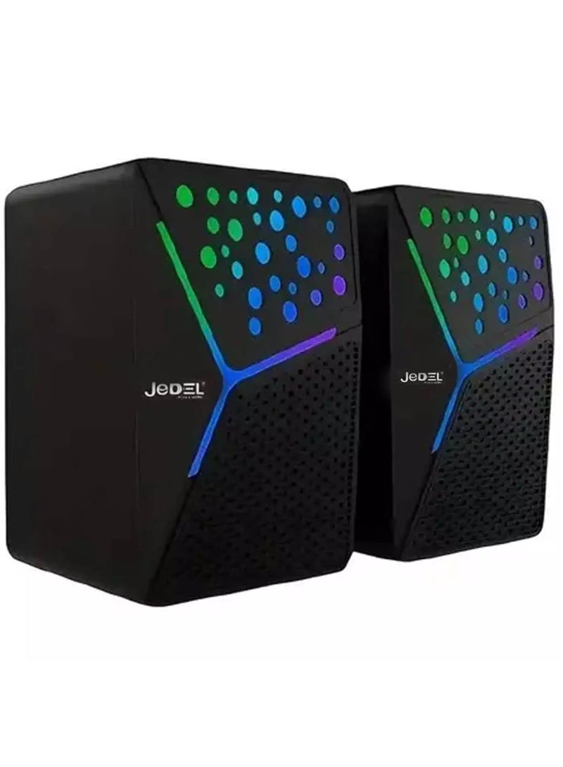 JeDEL S-554 Rainbow Desktop Speakers 6W - 2.0 Channel Stereo - USB Powered + 3.5mm Cable  - Image 1