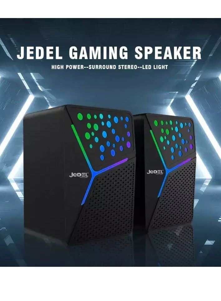 JeDEL S-554 Rainbow Desktop Speakers 6W - 2.0 Channel Stereo - USB Powered + 3.5mm Cable  - Image 4