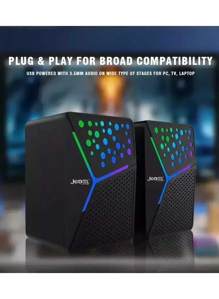 JeDEL S-554 Rainbow Desktop Speakers 6W - 2.0 Channel Stereo - USB Powered + 3.5mm Cable  - Image 5