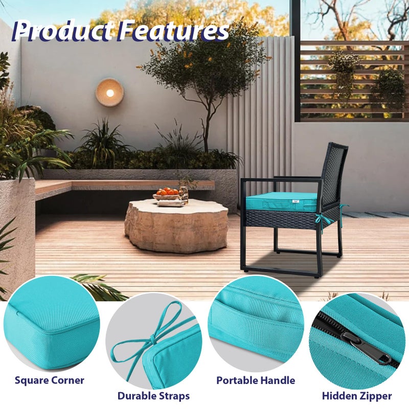 IPYNBAP Outdoor Chair Cushions Set of 4,Waterproof Outdoor Seat Cushions for Patio Furniture,Patio Chair Cushion with Handle and Ties, Square Out Door Chair Pads,19" x 19" x 3", Teal - Image 5