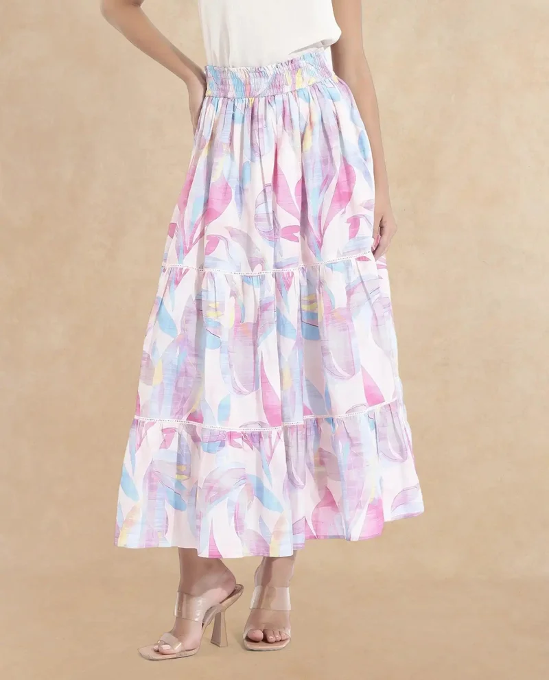 Rareism Women's Flared Maxi Abstract Print Skirt