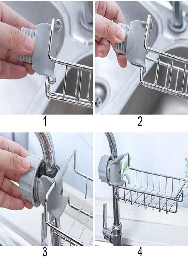 Styxon Stainless Steel Adjusting Multifunctional Over Kitchen Sink Caddy Clamp Faucet Sponge Scrubber Holder Storage Hanging Shelf Draining Bathroom Tap Shampoo Soap Organizer Rack (Pack of 2) - Image 5