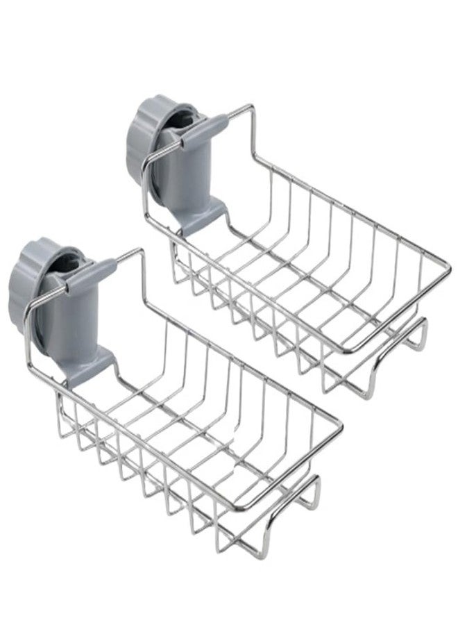 Styxon Stainless Steel Adjusting Multifunctional Over Kitchen Sink Caddy Clamp Faucet Sponge Scrubber Holder Storage Hanging Shelf Draining Bathroom Tap Shampoo Soap Organizer Rack (Pack of 2) - Image 1