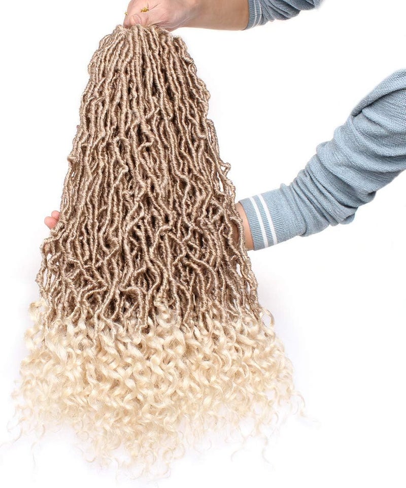 Leeven 24 Inch Goddess New Faux Locs Crochet Hair Ombre Blonde 7 Packs Long Soft Locs Crochet Braids Hair With Curly Ends Synthetic Bohemian Locs Braiding Hair for Women 12 Strands/Pack - Image 2