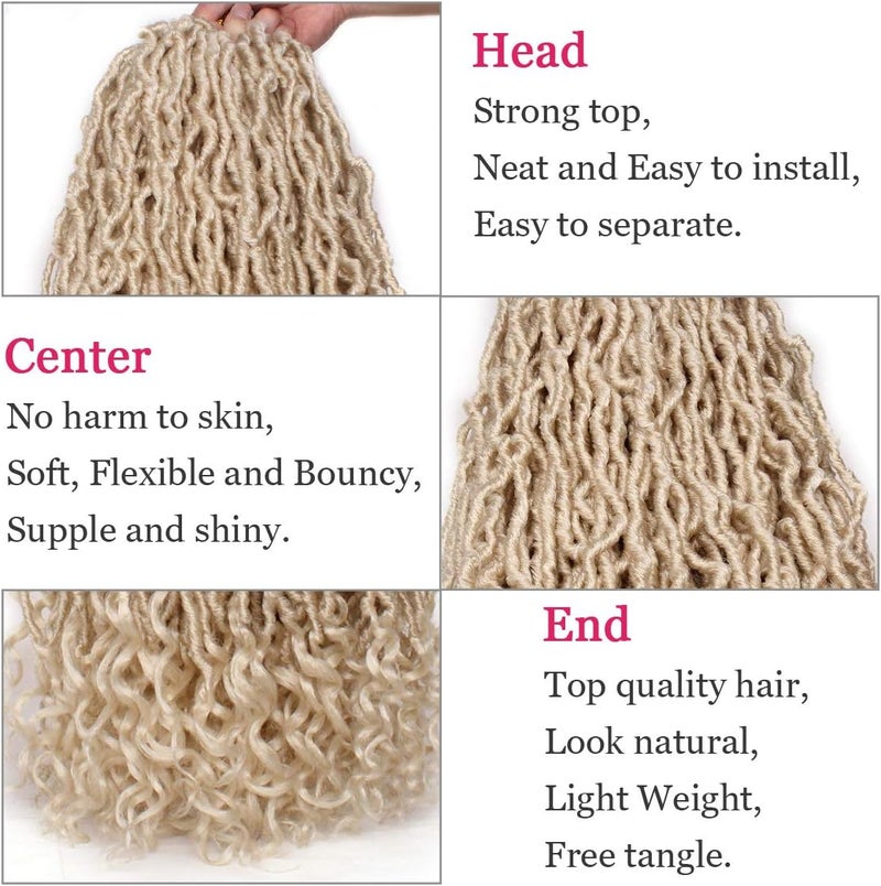Leeven 24 Inch Goddess New Faux Locs Crochet Hair Ombre Blonde 7 Packs Long Soft Locs Crochet Braids Hair With Curly Ends Synthetic Bohemian Locs Braiding Hair for Women 12 Strands/Pack - Image 3