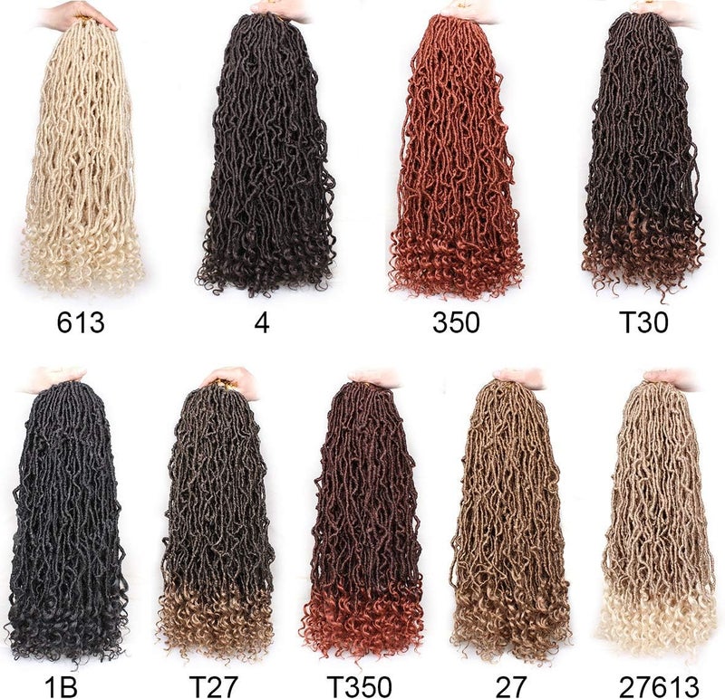 Leeven 24 Inch Goddess New Faux Locs Crochet Hair Ombre Blonde 7 Packs Long Soft Locs Crochet Braids Hair With Curly Ends Synthetic Bohemian Locs Braiding Hair for Women 12 Strands/Pack - Image 5