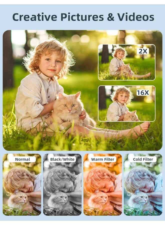 Digital Camera FHD 1080P Kids Camera 44MP Point and Shoot Digital Cameras with 32GB SD Card 16X Zoom Two Batteries  Lanyard Compact Small Camera for Kids Boys Girls  Black - Image 3