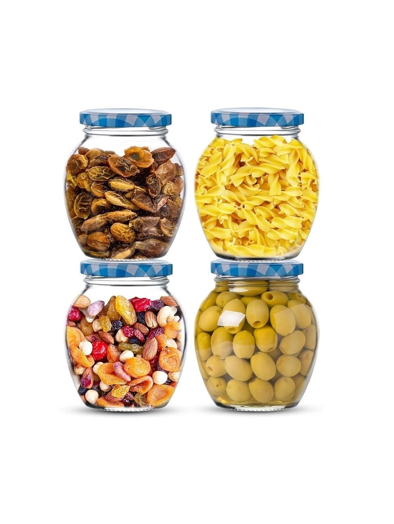 STAR WORK Matka Glass Jar for Storage of Spices and Dry Fruit, Air Tight Blue Checks Metal Lid Set of 3 (Blue Checks - 400 ml Transparent Food Containers Set for Home - Image 2