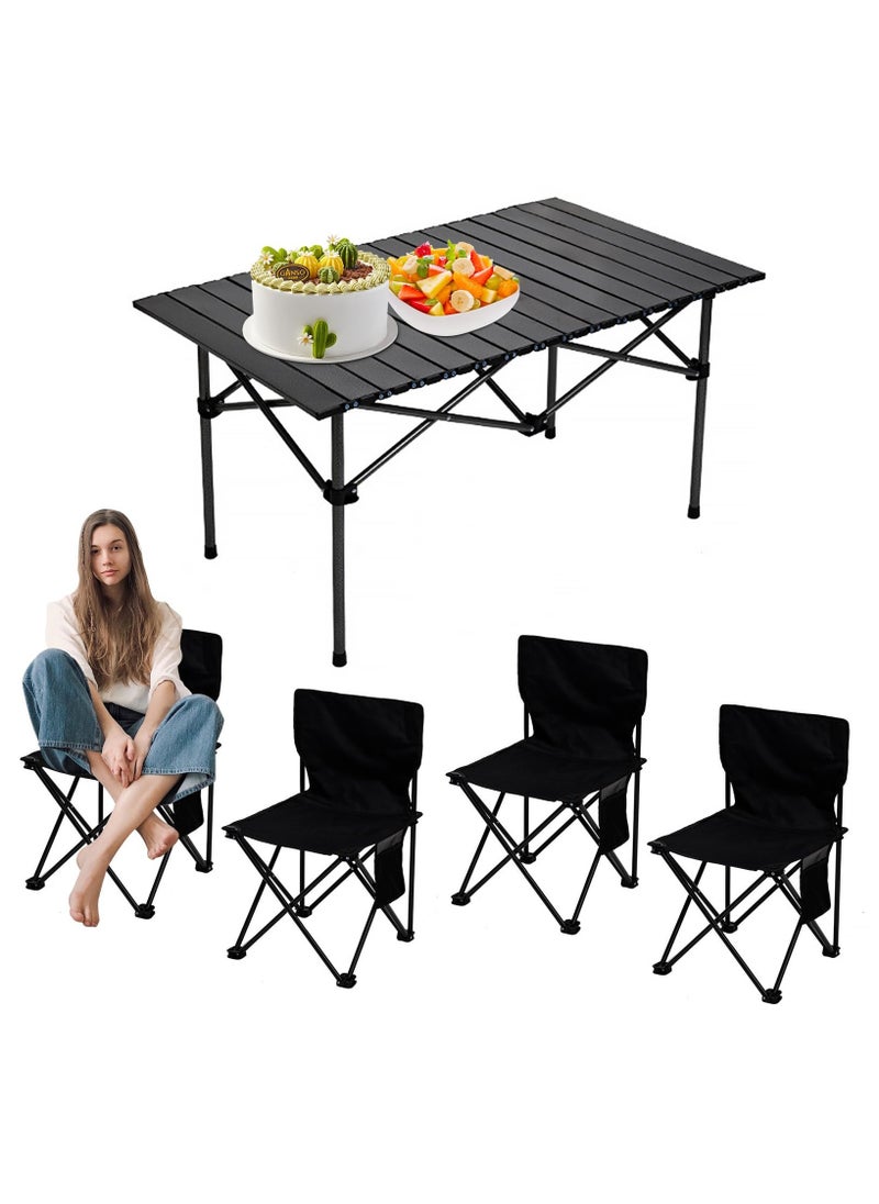 XiuWoo Outdoor Folding Portable Picnic Camping Table, 4pcs Foldable Camping Table and Chair Set, for Indoor,Outdoor,Camping, Beach,Backyard, BBQ, Party, Patio, Picnic  - Image 1