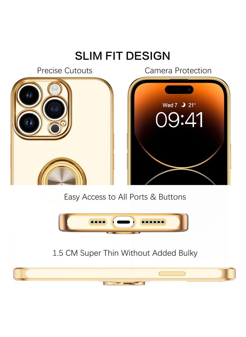 Raxoom iPhone 15 Pro Soft Silicon Shockproof Luxury Gold Lining Case with a Rotatable Magnetic Ring Holder Kickstand Cover and Full Camera Protection. - Image 5