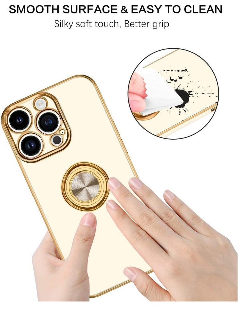 Raxoom iPhone 15 Pro Soft Silicon Shockproof Luxury Gold Lining Case with a Rotatable Magnetic Ring Holder Kickstand Cover and Full Camera Protection. - Image 4