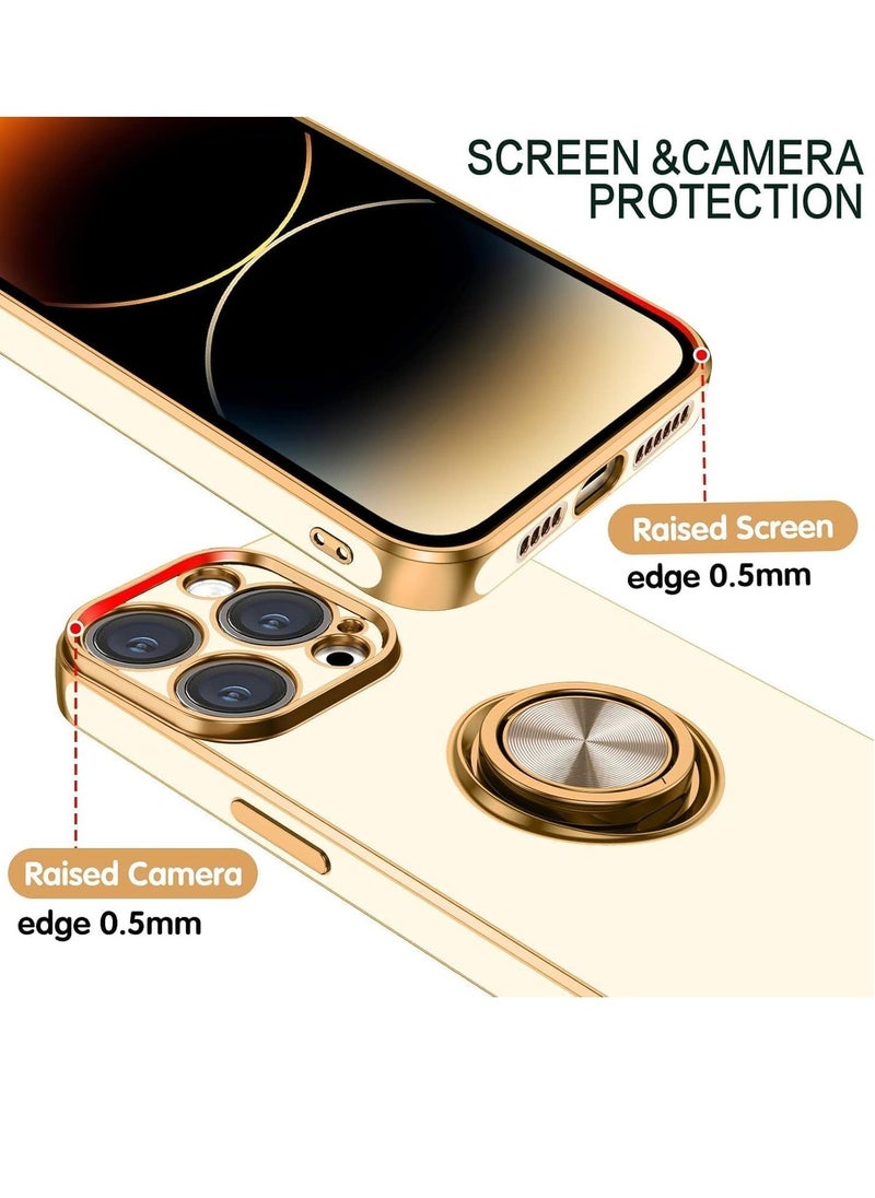 Raxoom iPhone 15 Pro Soft Silicon Shockproof Luxury Gold Lining Case with a Rotatable Magnetic Ring Holder Kickstand Cover and Full Camera Protection. - Image 3