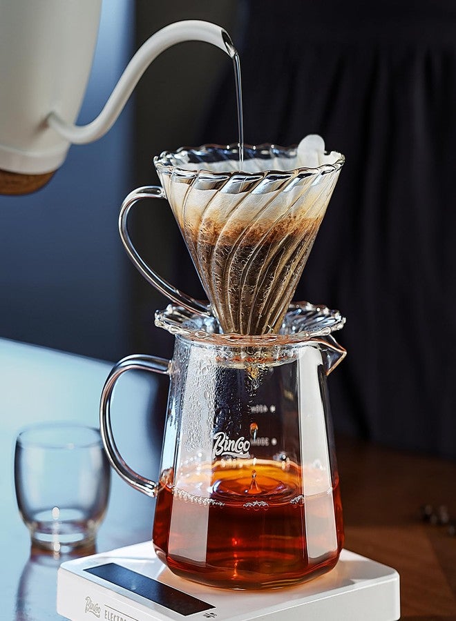 Bincoo Pour Over Coffee Maker Set, V-shape 60° Cone Drip Coffee Maker, Included 16oz Borosilicate Glass Coffee Carafer and Size 02 Coffee Dripper & 50 Pcs Paper Filter (16oz-Clear) - Image 3
