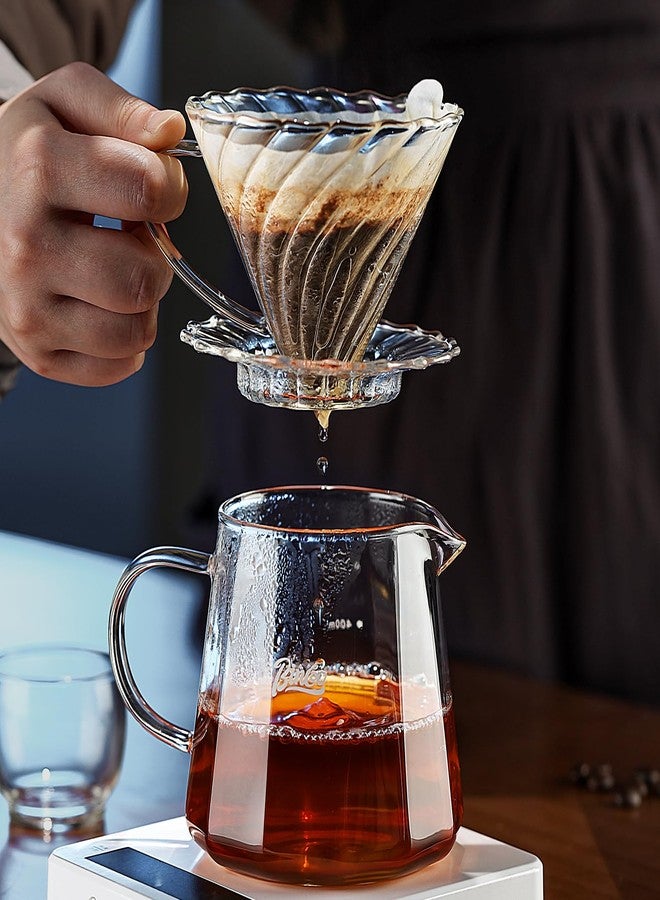 Bincoo Pour Over Coffee Maker Set, V-shape 60° Cone Drip Coffee Maker, Included 16oz Borosilicate Glass Coffee Carafer and Size 02 Coffee Dripper & 50 Pcs Paper Filter (16oz-Clear) - Image 1