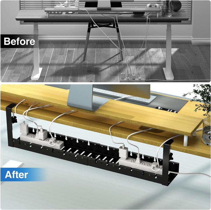 بدون حفر، إدارة كابلات قابلة للتمديد أسفل المكتب، صينية إدارة كابلات معدنية أسفل المكتب مع مشبك، حامل سلك قابل للسحب لإدارة الأسلاك 31 بوصة - Image 2