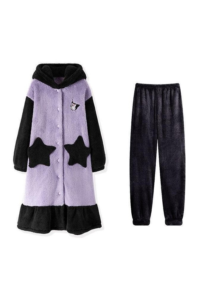 KUYING Coral velvet pajamas, long autumn and winter cartoon pajamas, home clothing  - Image 1
