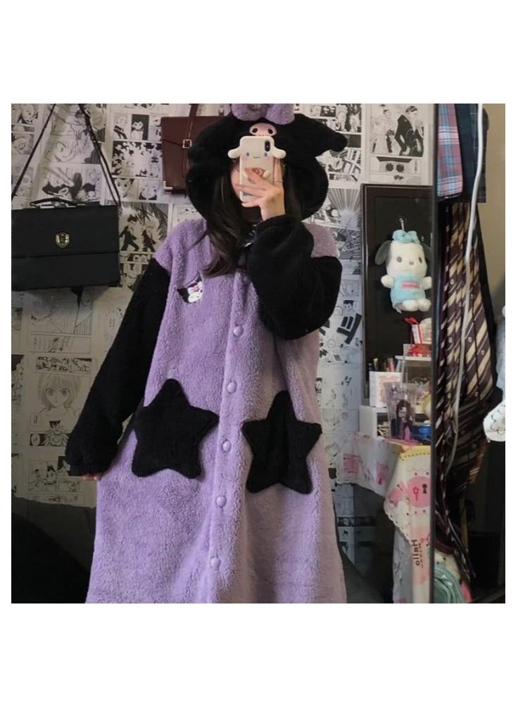 KUYING Coral velvet pajamas, long autumn and winter cartoon pajamas, home clothing  - Image 3