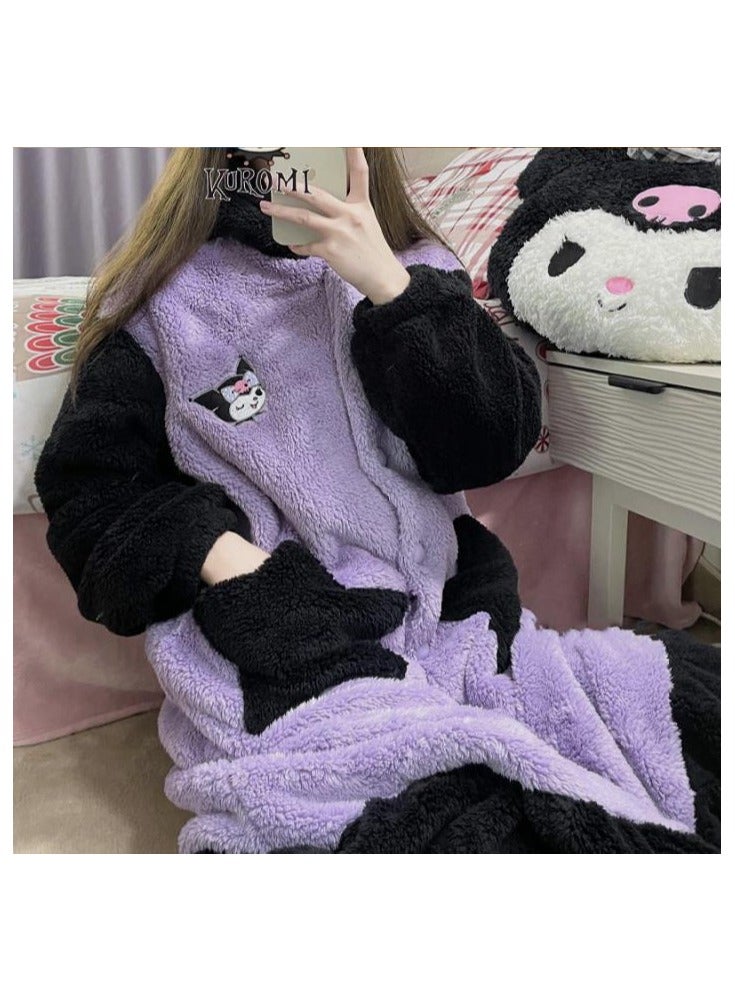 KUYING Coral velvet pajamas, long autumn and winter cartoon pajamas, home clothing  - Image 4