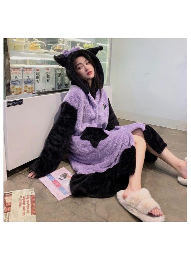 KUYING Coral velvet pajamas, long autumn and winter cartoon pajamas, home clothing  - Image 2