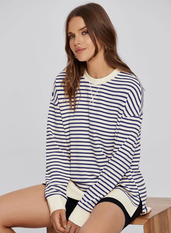 Glamaker Women's Long Sleeve Crewneck Sweatshirt Air Essentials Soft Loose Pullover Sweatshirts, B-navy, L - Image 5