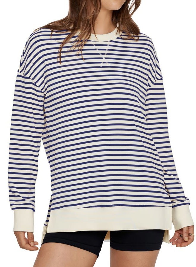 Glamaker Women's Long Sleeve Crewneck Sweatshirt Air Essentials Soft Loose Pullover Sweatshirts, B-navy, L - Image 1