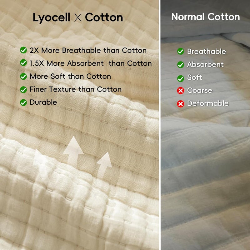 PHF Muslin Blanket Twin Size (165cm x 230cm), Ultra Soft 50% Lyocell & 50% Cotton Blanket, Lightweight Breathable and Moisture Absorption Bedding, Sand - Image 3