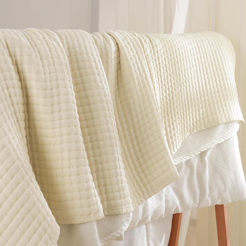 PHF Muslin Blanket Twin Size (165cm x 230cm), Ultra Soft 50% Lyocell & 50% Cotton Blanket, Lightweight Breathable and Moisture Absorption Bedding, Sand - Image 5