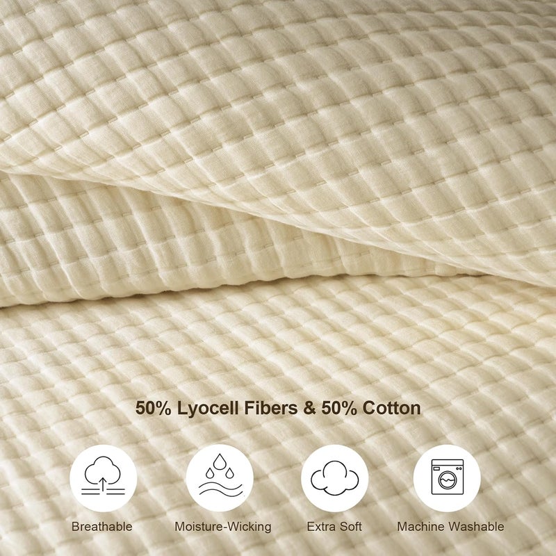 PHF Muslin Blanket Twin Size (165cm x 230cm), Ultra Soft 50% Lyocell & 50% Cotton Blanket, Lightweight Breathable and Moisture Absorption Bedding, Sand - Image 4