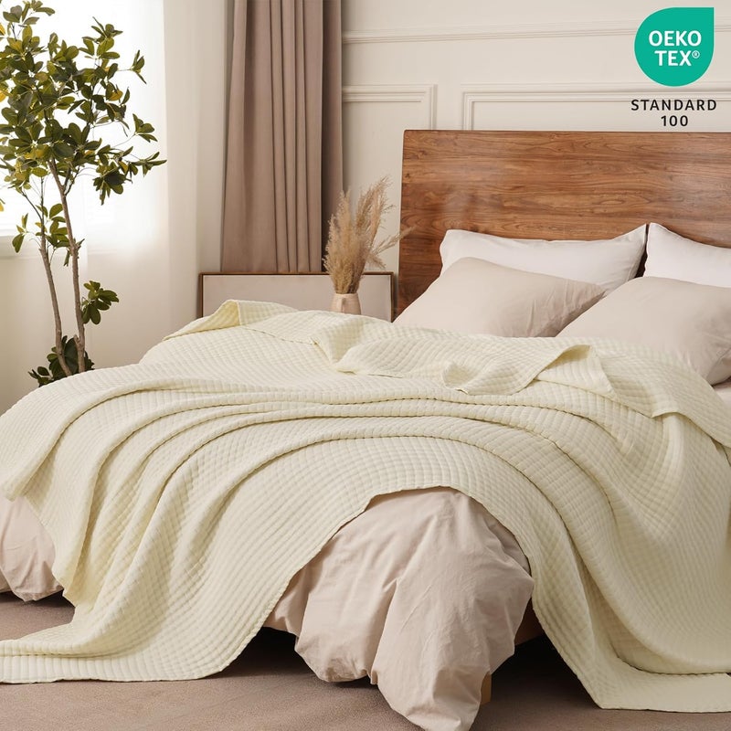 PHF Muslin Blanket Twin Size (165cm x 230cm), Ultra Soft 50% Lyocell & 50% Cotton Blanket, Lightweight Breathable and Moisture Absorption Bedding, Sand - Image 2