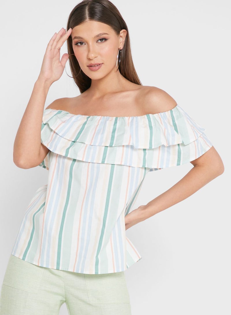 DOROTHY PERKINS Bardot Striped Ruffle Detail Top  - Image 1
