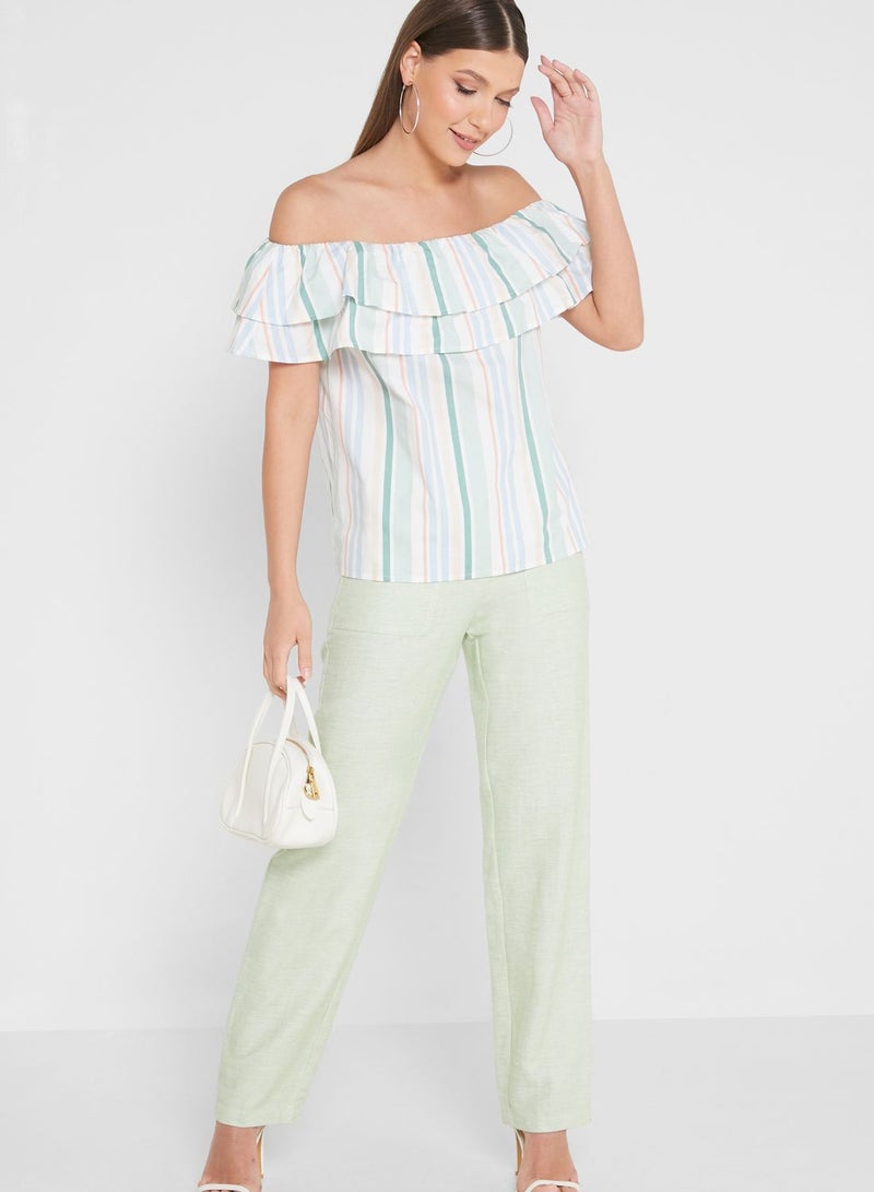 DOROTHY PERKINS Bardot Striped Ruffle Detail Top  - Image 4