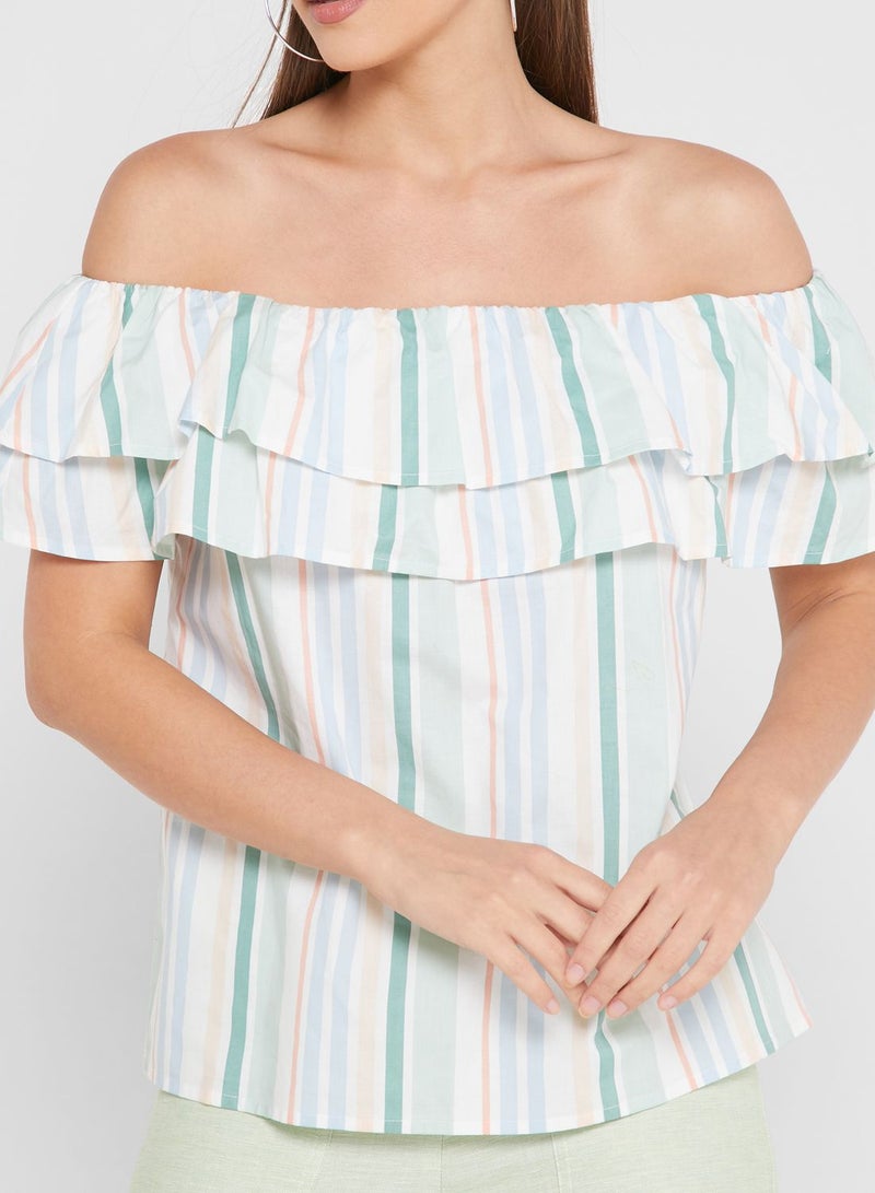 DOROTHY PERKINS Bardot Striped Ruffle Detail Top  - Image 3