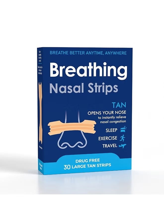 Breathing Nasal Strips – Large Size, TAN – 30 Strips, Drug‑Free, Strong Adhesive - Image 1