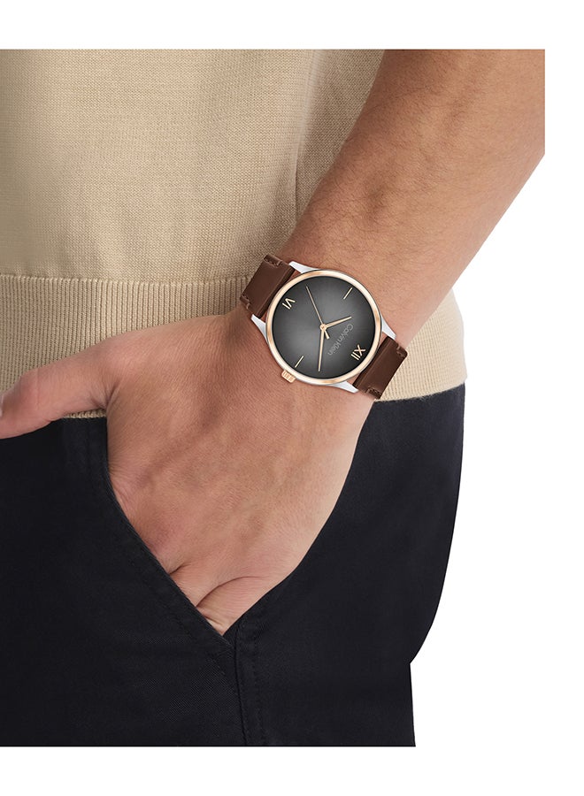 CALVIN KLEIN ساعة يد جلدية دائرية الشكل بعقارب للرجال 25200453 - 43 ملم - Image 1