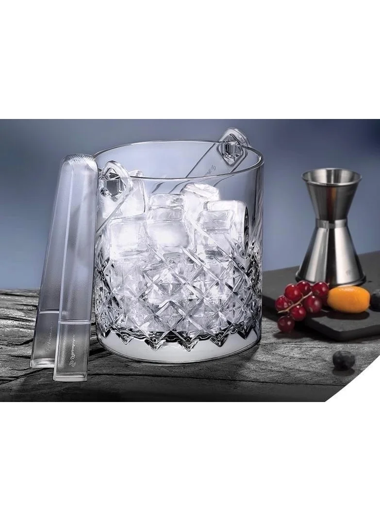 Paşabahçe Timeless Glass Ice Bucket with Handle Acrylic Tongs