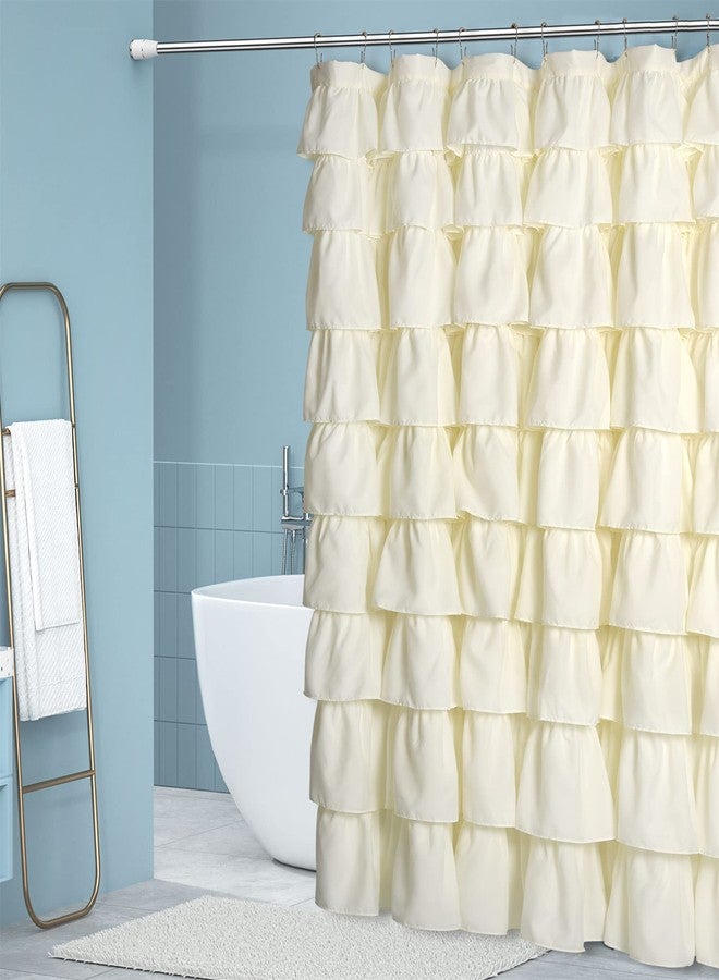 Moslovstar Ivory Ruffle Shower Curtain Graceful Farmhouse Style Cloth Fabric Bath Curtain with Buttonholes Vintage Bathroom Decor 72" x 72" - Image 1