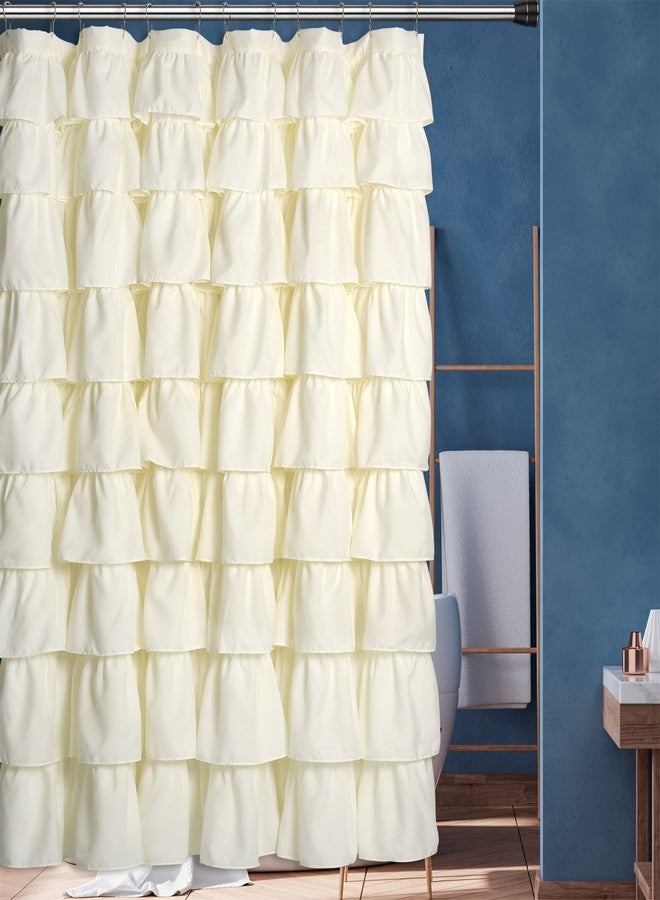 Moslovstar Ivory Ruffle Shower Curtain Graceful Farmhouse Style Cloth Fabric Bath Curtain with Buttonholes Vintage Bathroom Decor 72" x 72" - Image 2