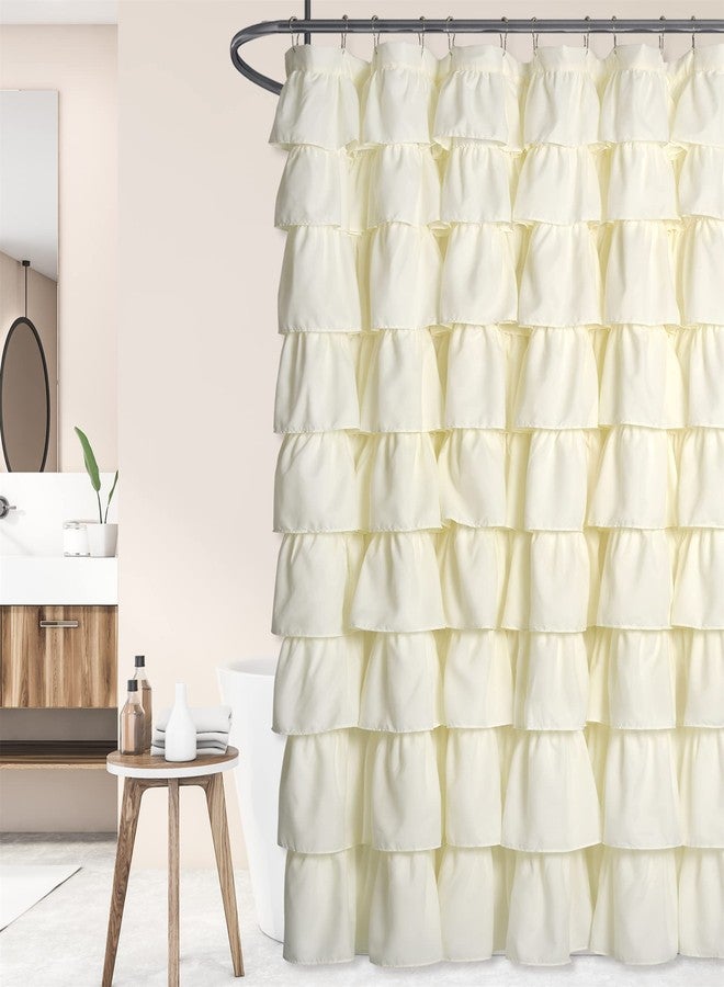 Moslovstar Ivory Ruffle Shower Curtain Graceful Farmhouse Style Cloth Fabric Bath Curtain with Buttonholes Vintage Bathroom Decor 72" x 72" - Image 4