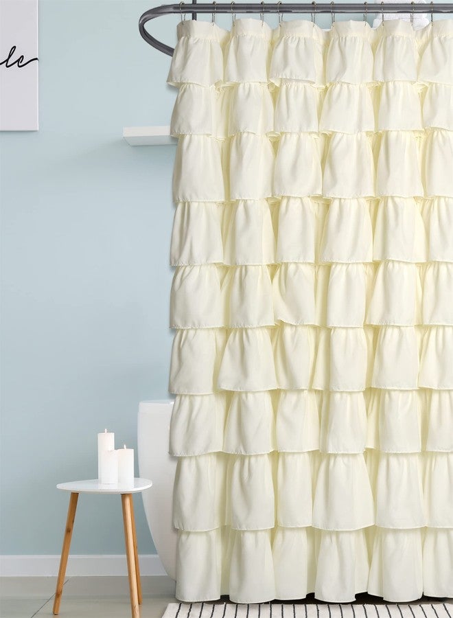 Moslovstar Ivory Ruffle Shower Curtain Graceful Farmhouse Style Cloth Fabric Bath Curtain with Buttonholes Vintage Bathroom Decor 72" x 72" - Image 3