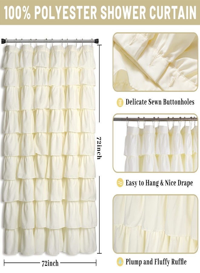 Moslovstar Ivory Ruffle Shower Curtain Graceful Farmhouse Style Cloth Fabric Bath Curtain with Buttonholes Vintage Bathroom Decor 72" x 72" - Image 5