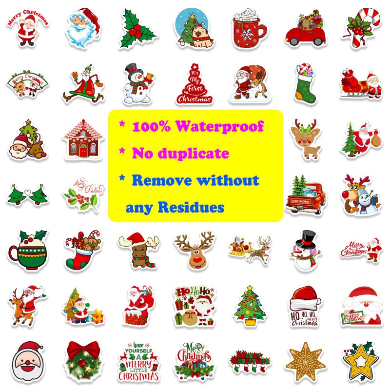 DothRayan Christmas Theme Stickers, 100Pcs Vinyl Waterproof Merry Christmas Stickers for Envelopes Gifts Tags Crafts Snowboard Decorations, Funny Christmas Holiday Party Favors for Kids Teens Aduts - Image 2