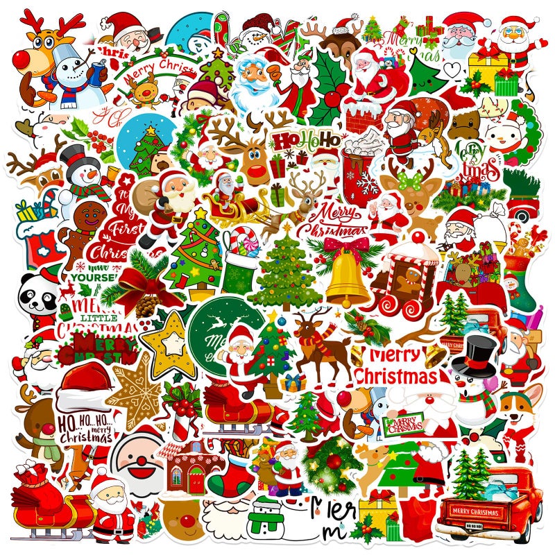DothRayan Christmas Theme Stickers, 100Pcs Vinyl Waterproof Merry Christmas Stickers for Envelopes Gifts Tags Crafts Snowboard Decorations, Funny Christmas Holiday Party Favors for Kids Teens Aduts - Image 1