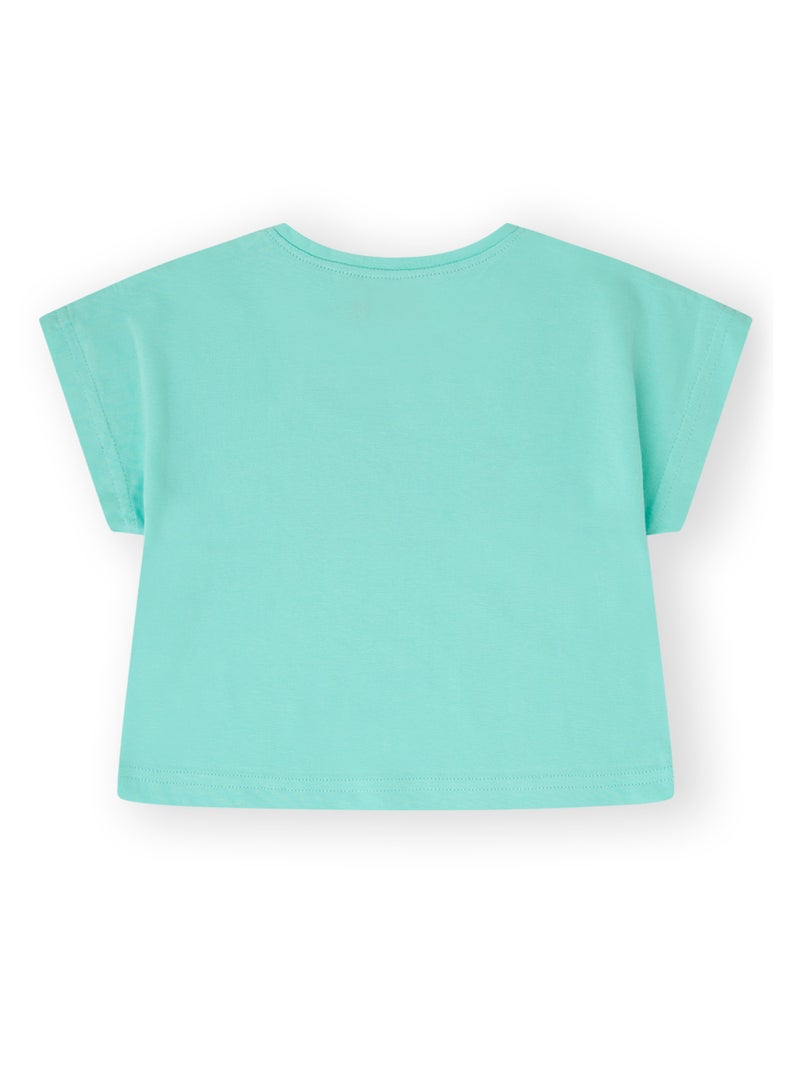 CANADA HOUSE Soft and Comfortable Aloha Printed Mint Green Cotton T-shirt for Girls - Image 2