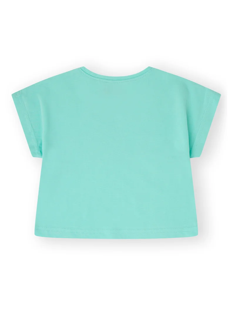 CANADA HOUSE Soft and Comfortable Aloha Printed Mint Green Cotton T-shirt for Girls