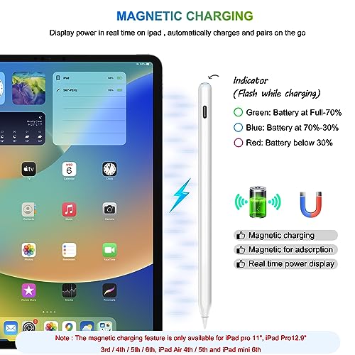 HATOKU Pencil 2nd Generation for iPad: Magnetic Wireless Charging (Air 4/5, Mini 6, Pro 11/12.9) + USB-C Fast Charge - Palm Rejection Stylus for iPad 6-11, Pro 11/12.9 M4 M5, Air 3-5/M2/M3, Mini 5/6 - Image 3
