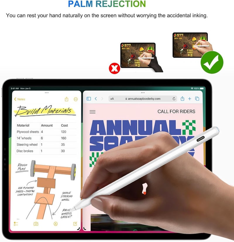 HATOKU Pencil 2nd Generation for iPad: Magnetic Wireless Charging (Air 4/5, Mini 6, Pro 11/12.9) + USB-C Fast Charge - Palm Rejection Stylus for iPad 6-11, Pro 11/12.9 M4 M5, Air 3-5/M2/M3, Mini 5/6 - Image 5